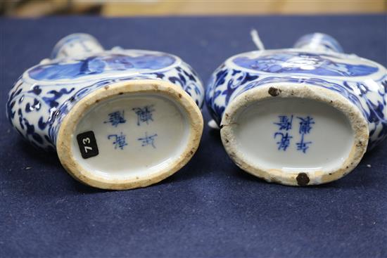 Two similar 19th century Chinese blue and white flasks tallest 16cm